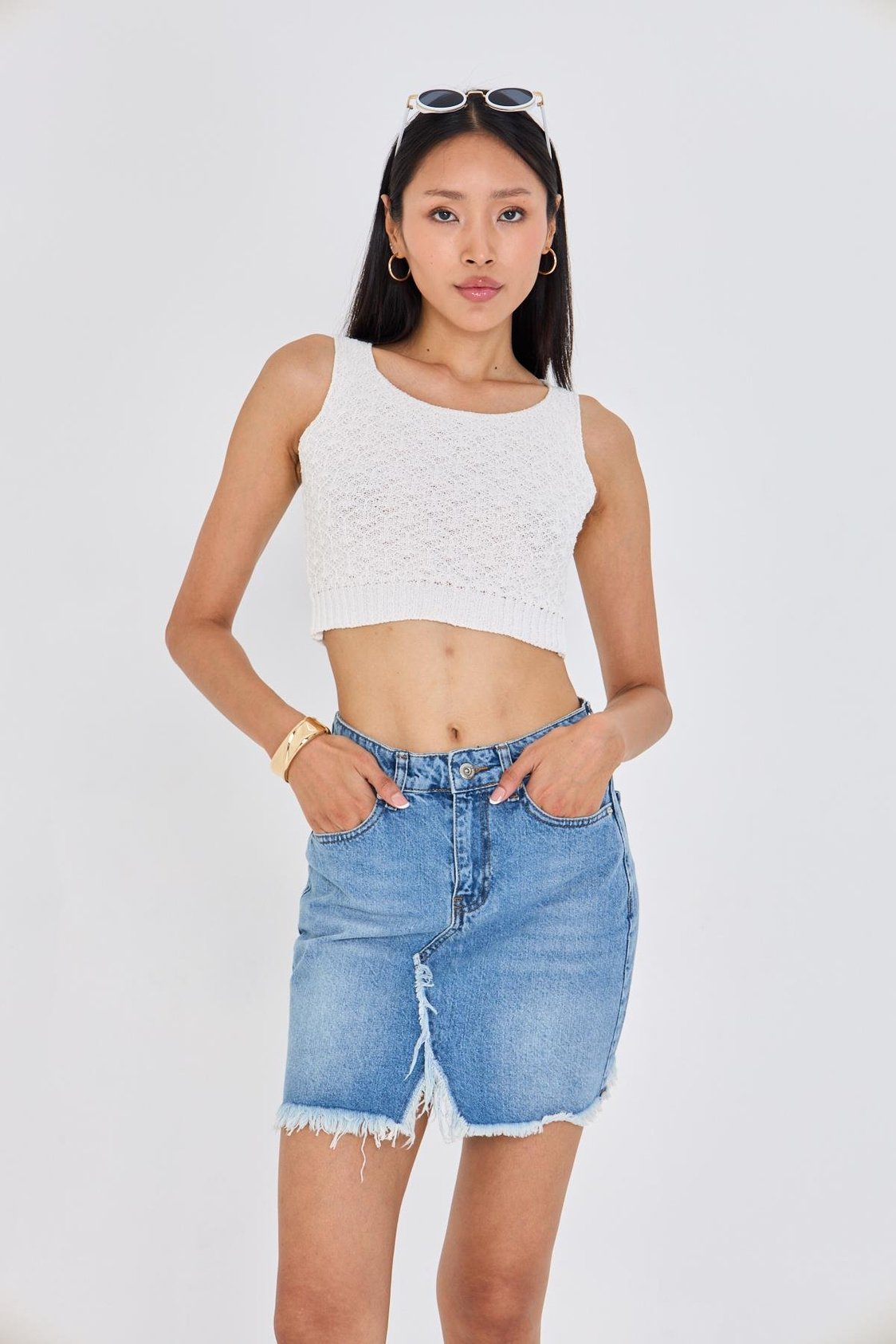 Yırtmaçlı Mini Denim Etek