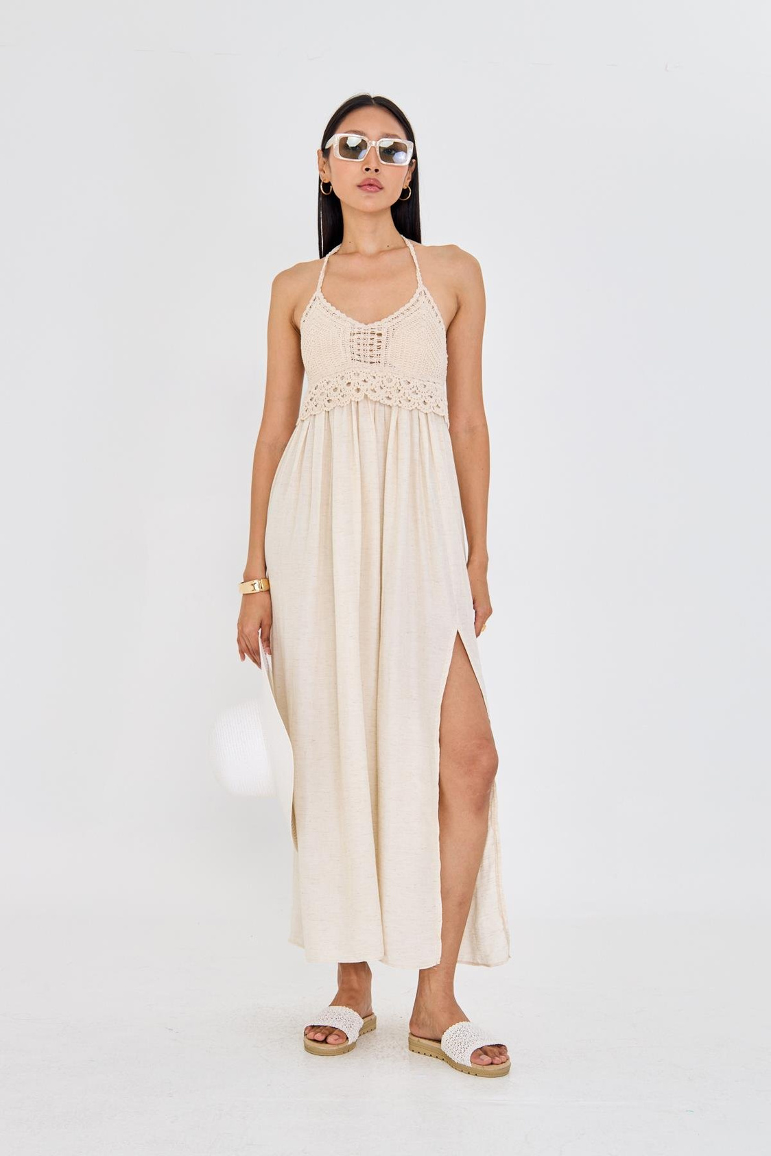 Yırtmaçlı Pamuklu Sırt Dekolteli Elbise