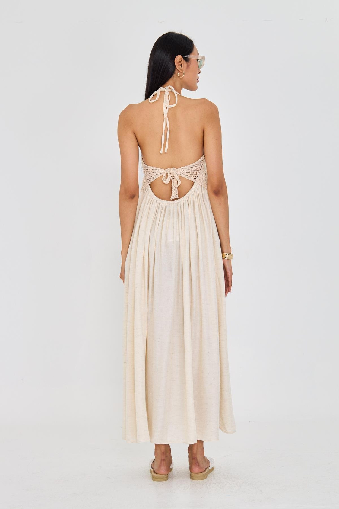 Yırtmaçlı Pamuklu Sırt Dekolteli Elbise