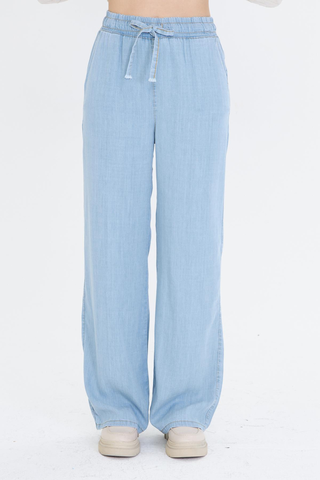 Yüksek Bel Wide-Leg Pantolon - Açık Mavi