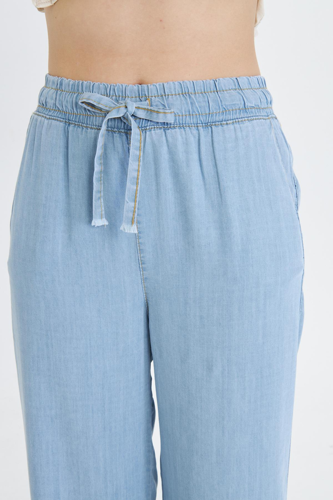 Yüksek Bel Wide-Leg Pantolon - Açık Mavi