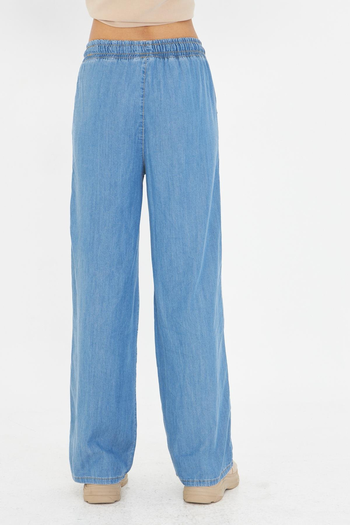 Yüksek Bel Wide-Leg Pantolon - Orta Mavi