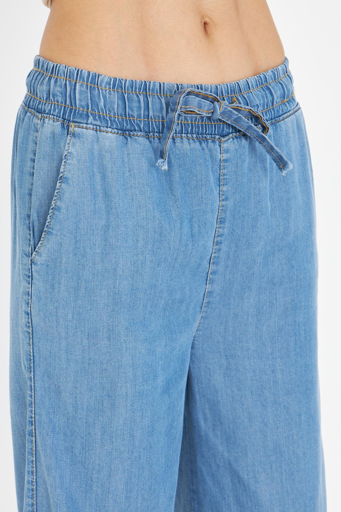 Yüksek Bel Wide-Leg Pantolon - Orta Mavi