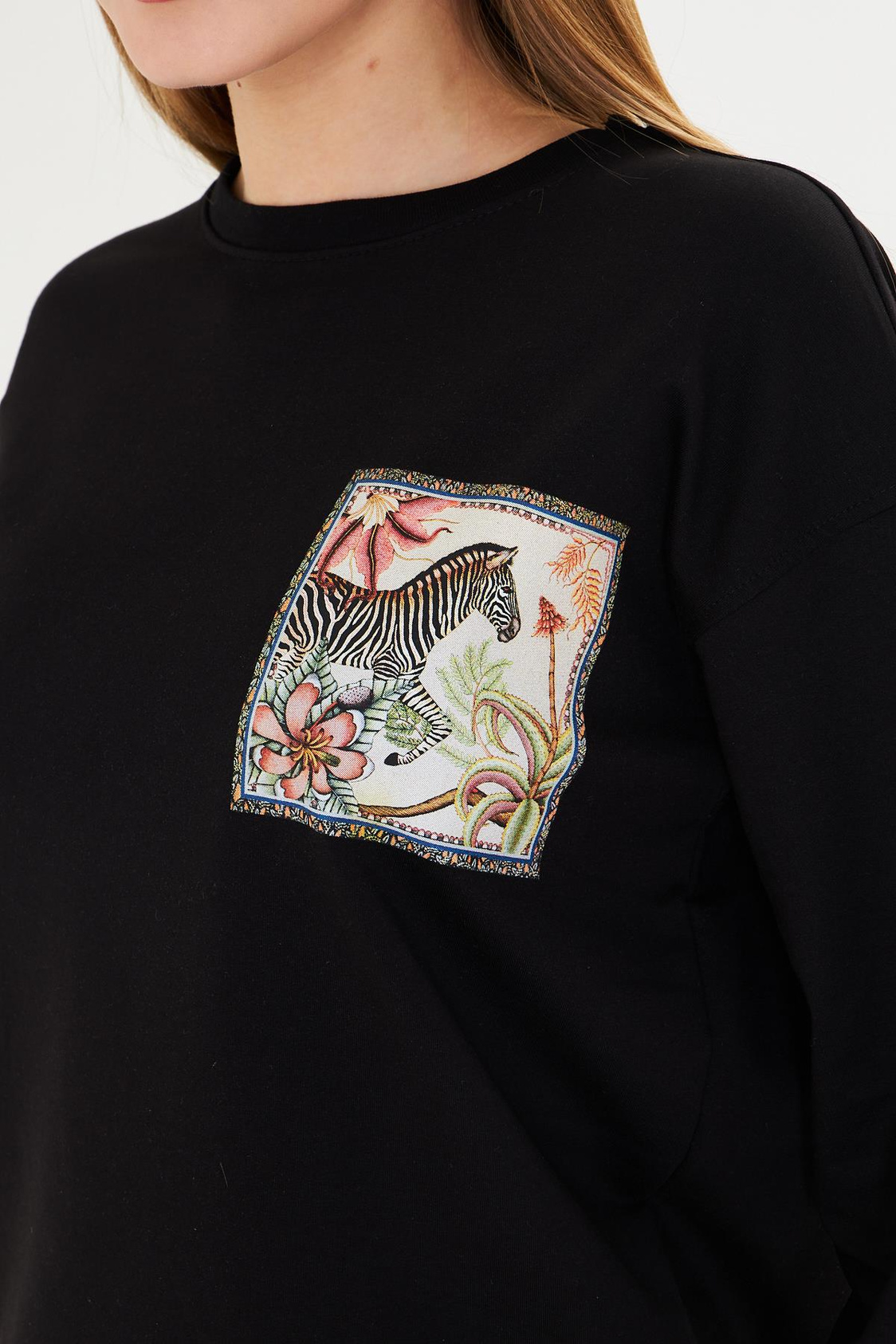 Zebra Baskılı İki İplik Sweatshirt