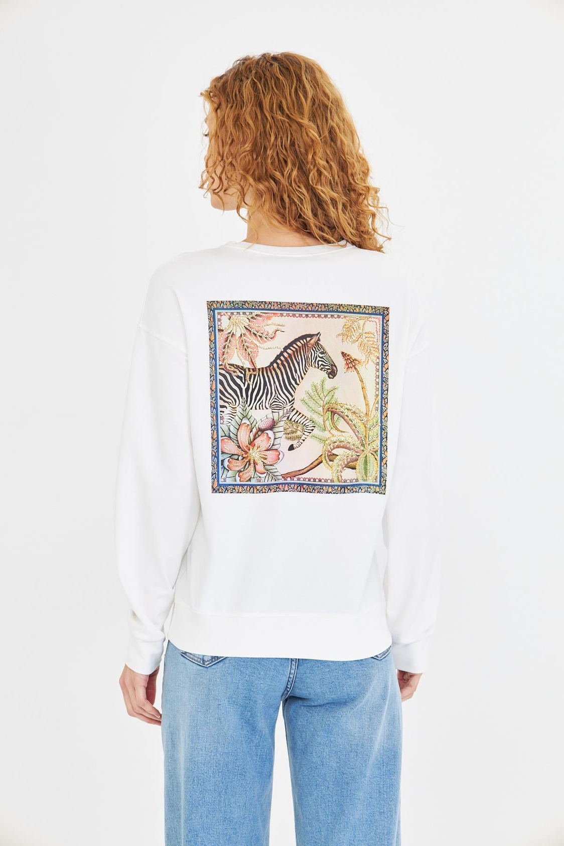 Zebra Baskılı İki İplik Sweatshirt