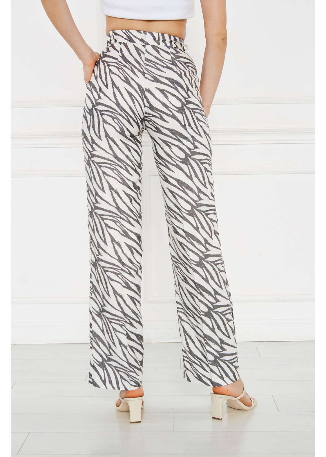 Zebra Desenli Keten Pantolon-Siyah
