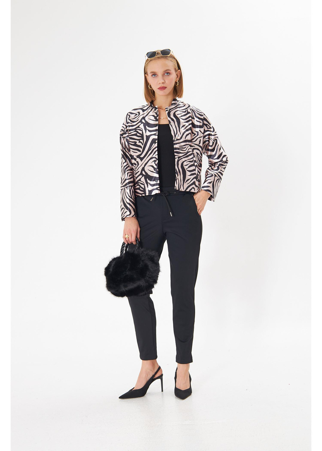Zebra Desenli Saten Ceket