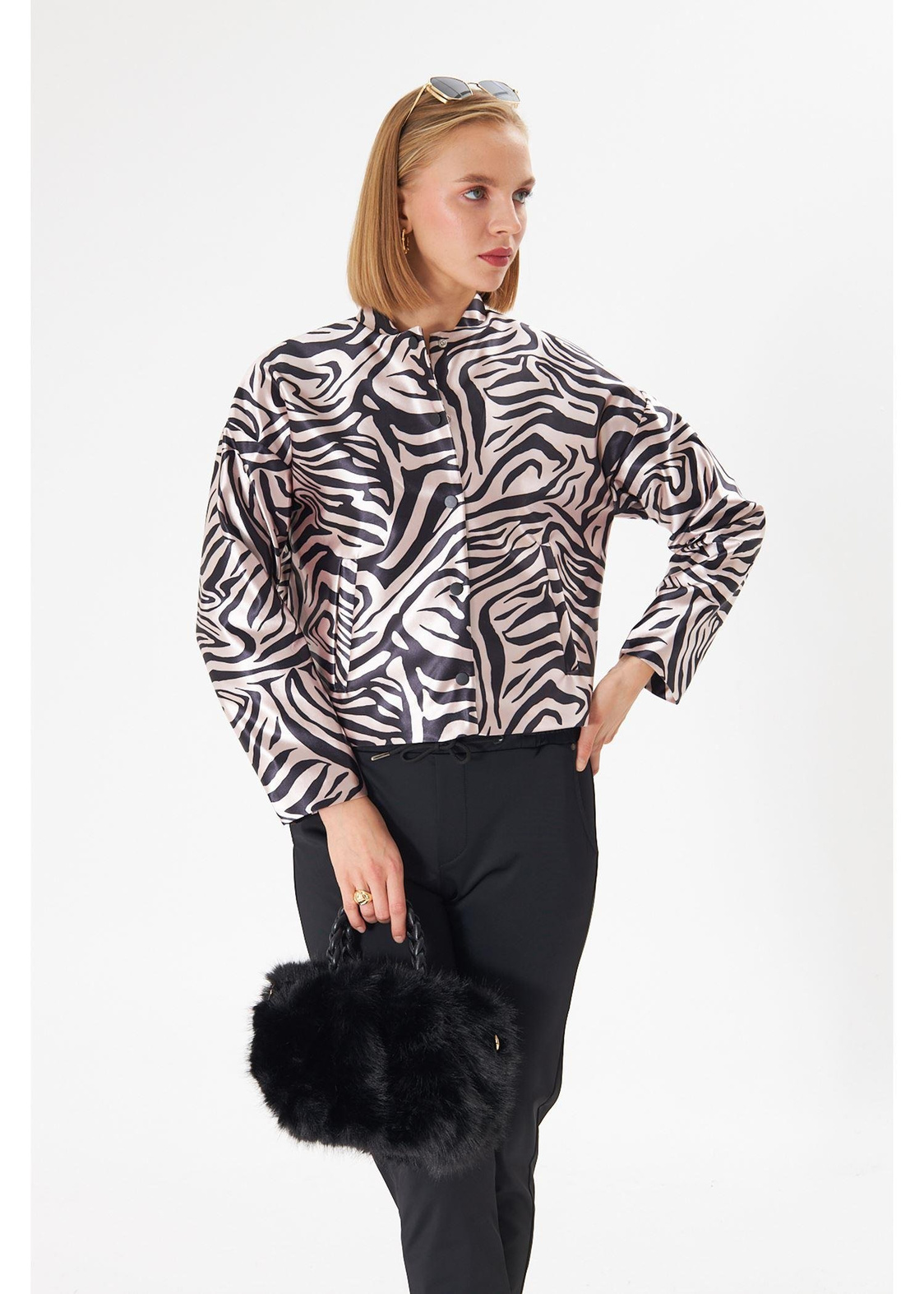Zebra Desenli Saten Ceket