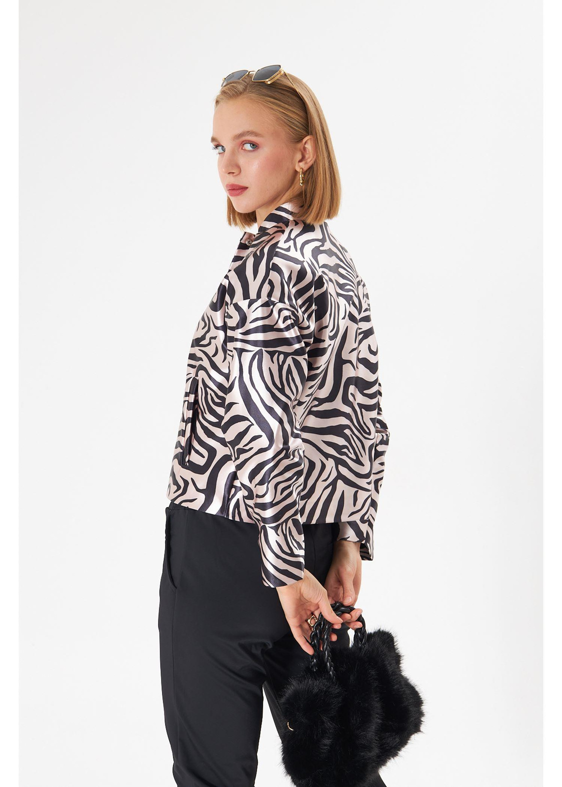 Zebra Desenli Saten Ceket