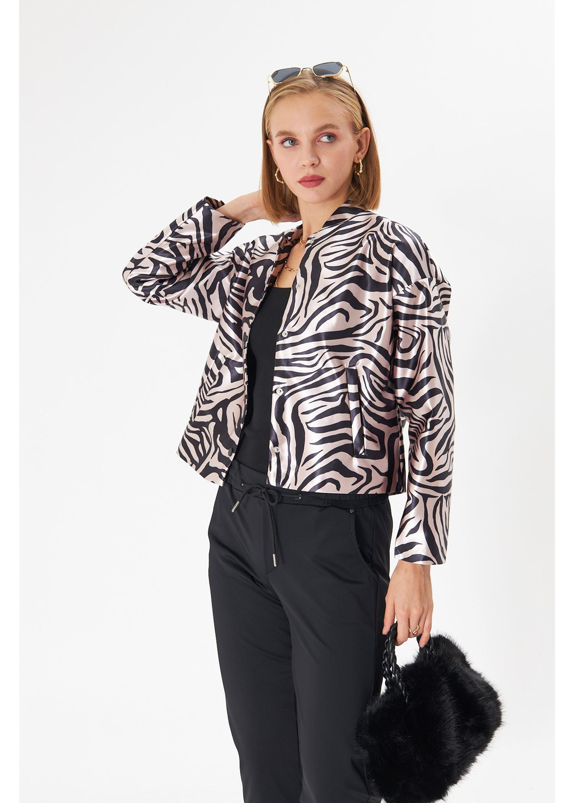Zebra Desenli Saten Ceket