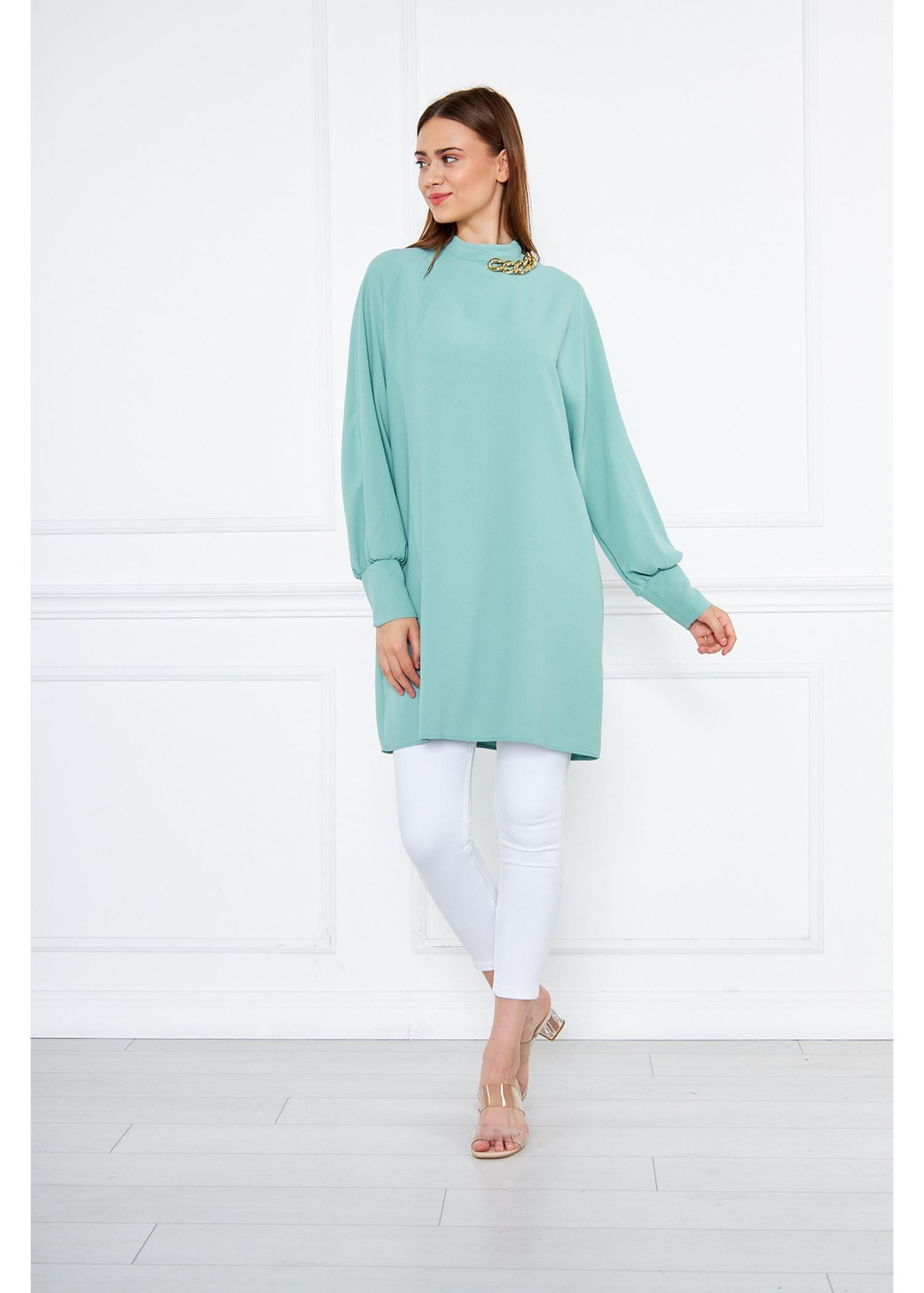 Zincir Detaylı Tunik-Mint