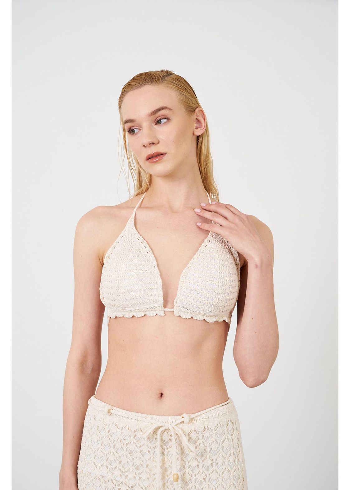 Ajurlu Bikini Üstü Top-Bej