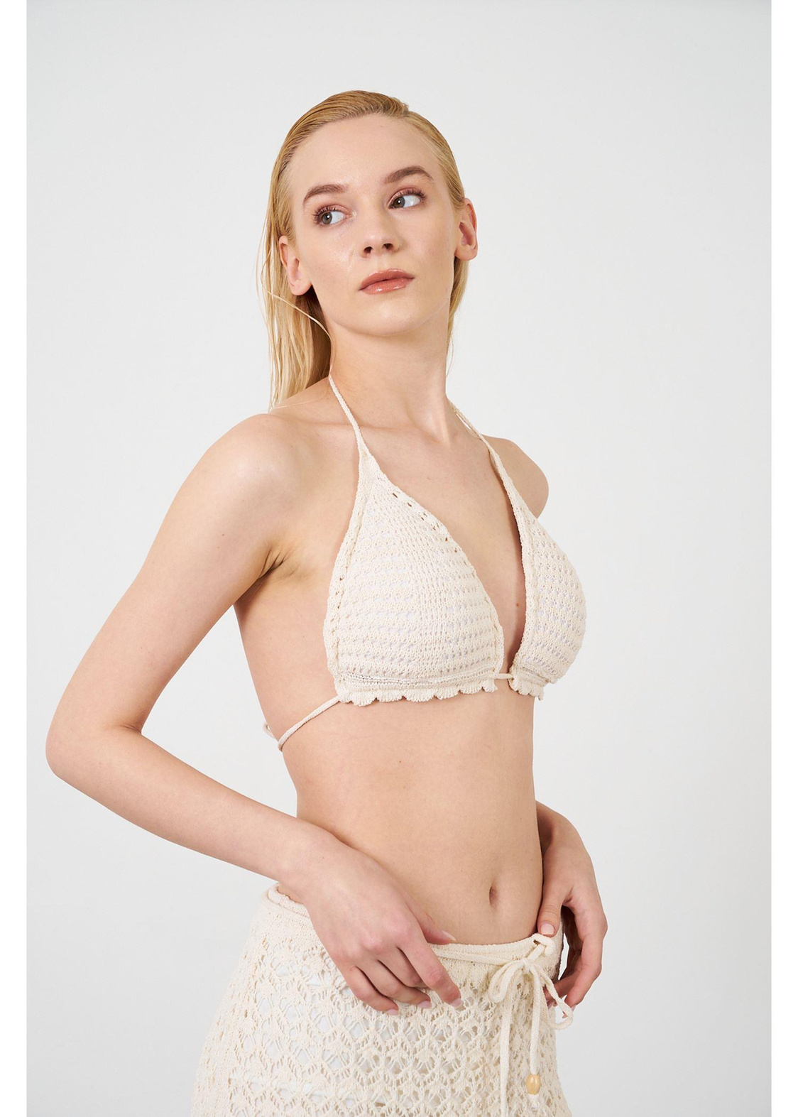 Ajurlu Bikini Üstü Top-Bej
