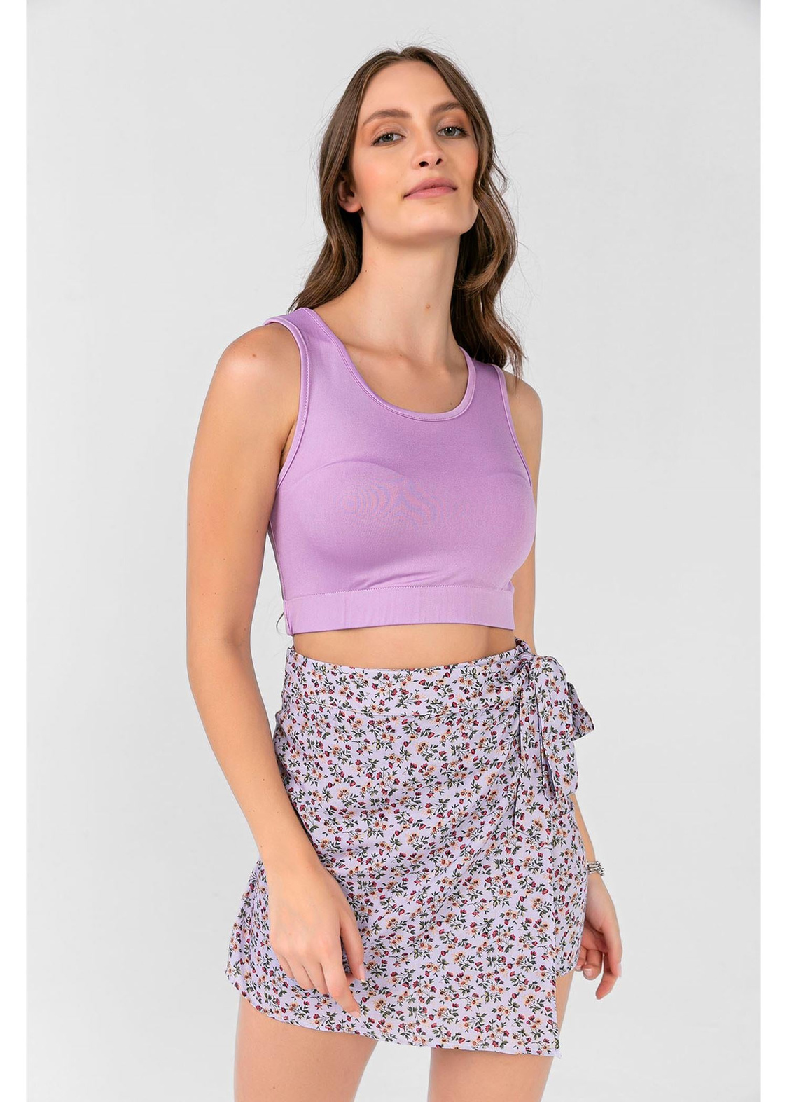 Alttan Lastikli Bisiklet Yaka Crop-Lila
