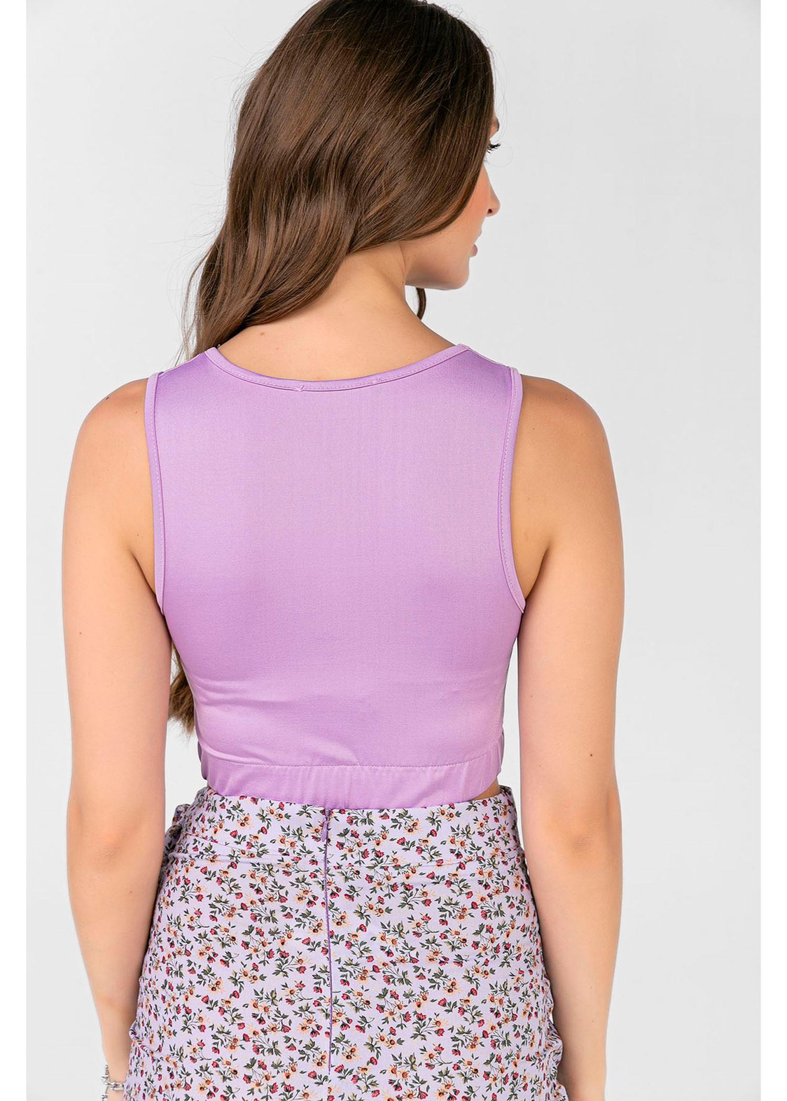 Alttan Lastikli Bisiklet Yaka Crop-Lila