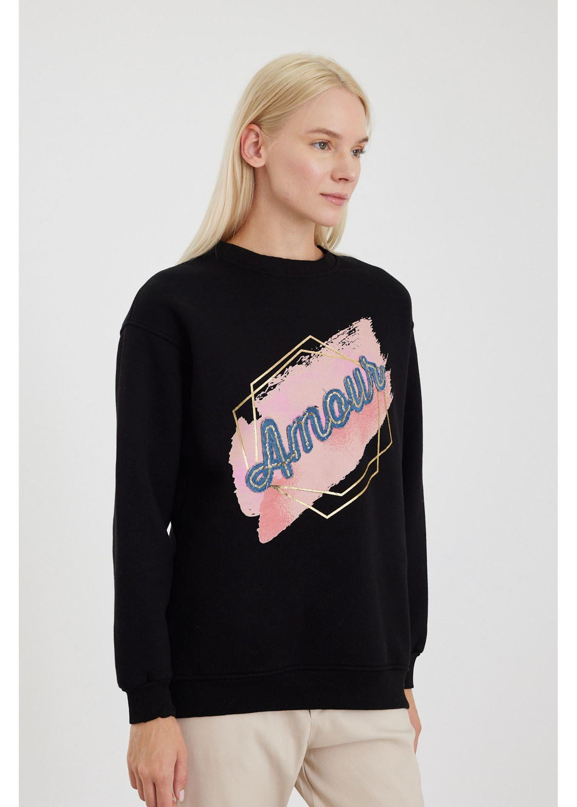 Amour Jean Detaylı Sweatshirt-Siyah
