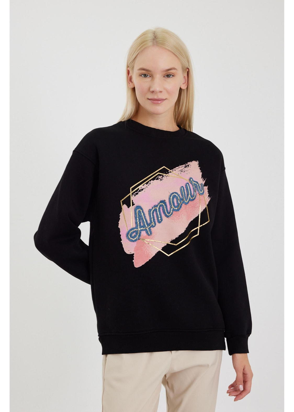Amour Jean Detaylı Sweatshirt-Siyah