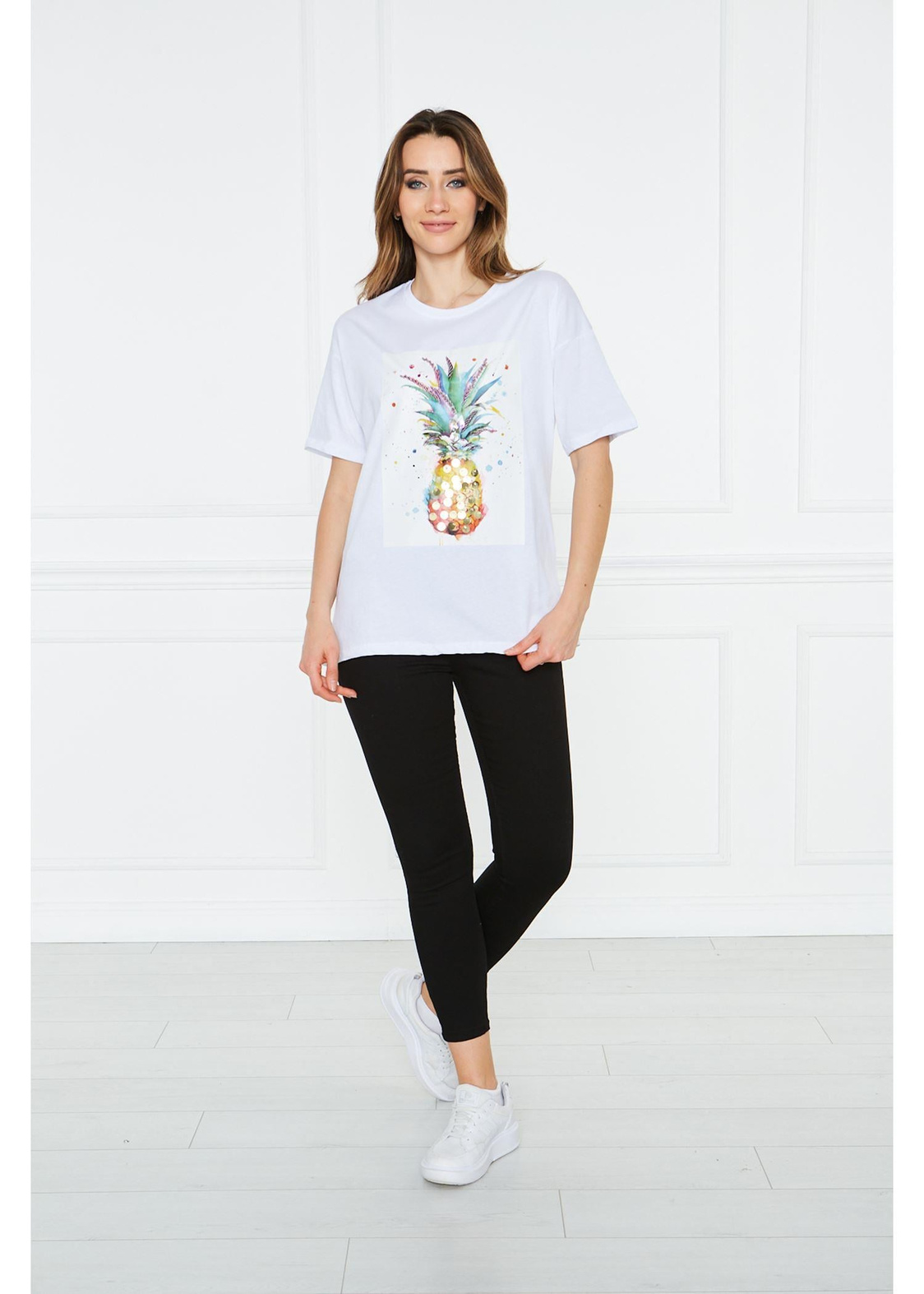 Ananas Baskılı Süprem T-Shirt-Beyaz