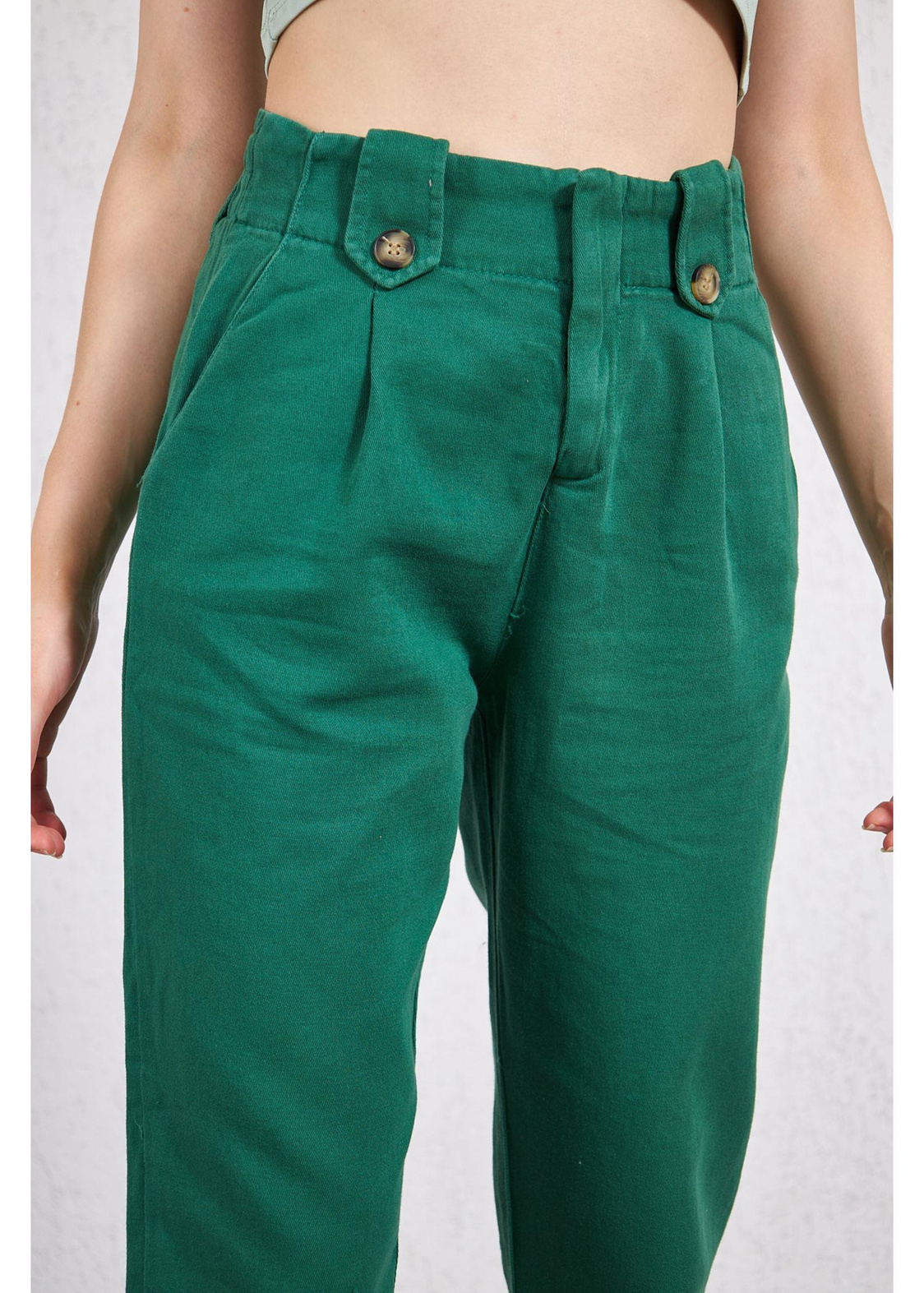 Apoletli Köprülü Duble Paça Gabardin Pantolon-Zümrüt
