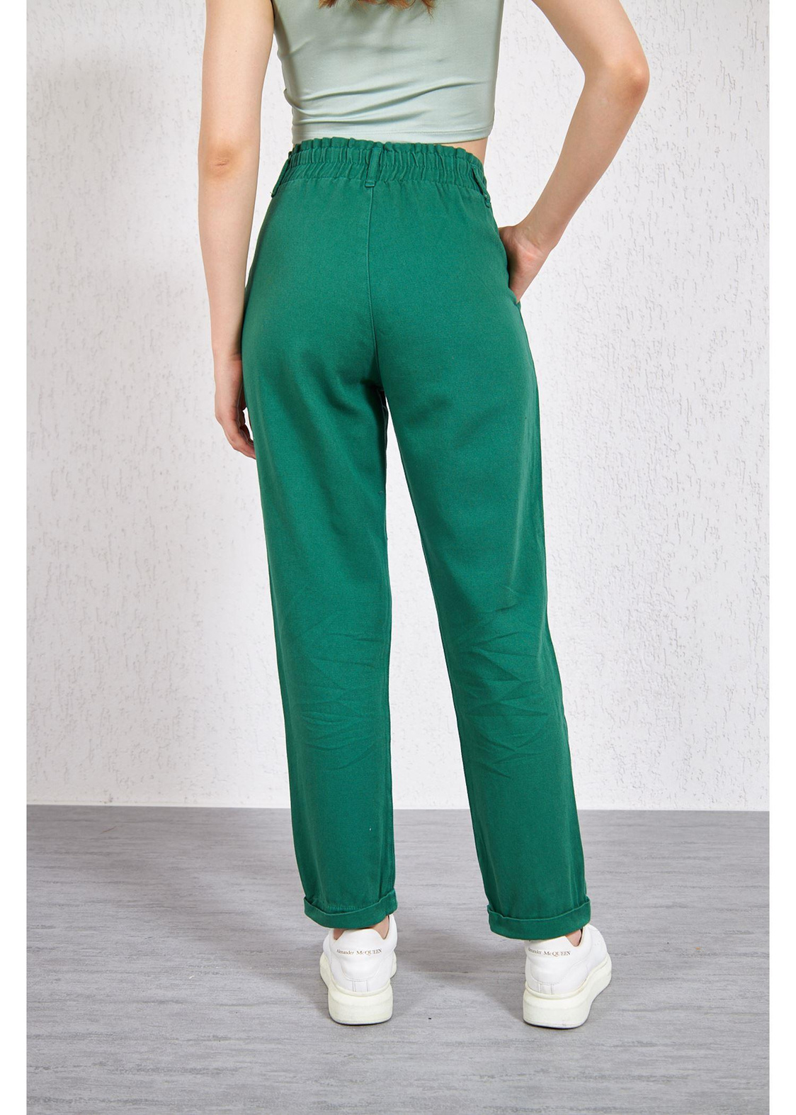 Apoletli Köprülü Duble Paça Gabardin Pantolon-Zümrüt
