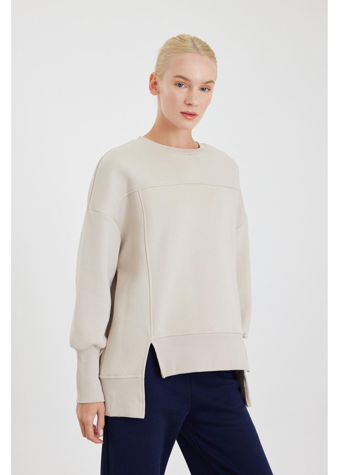 Asimetrik Oversize Sweatshirt-Taş