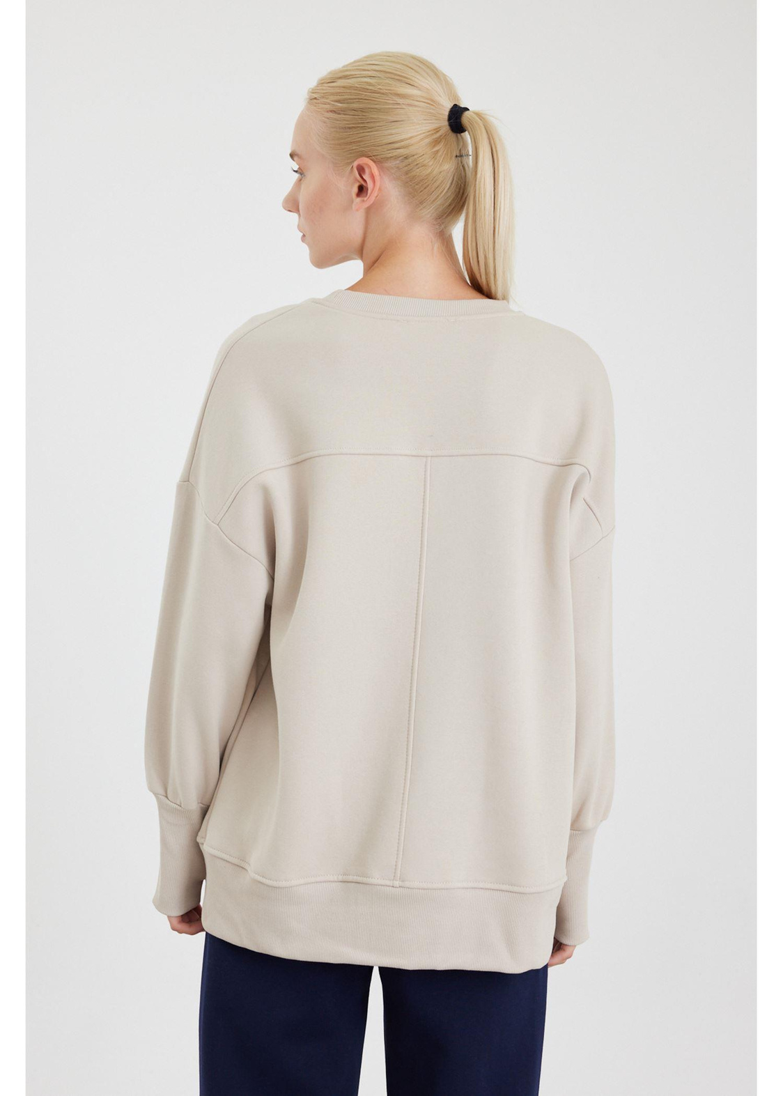Asimetrik Oversize Sweatshirt-Taş