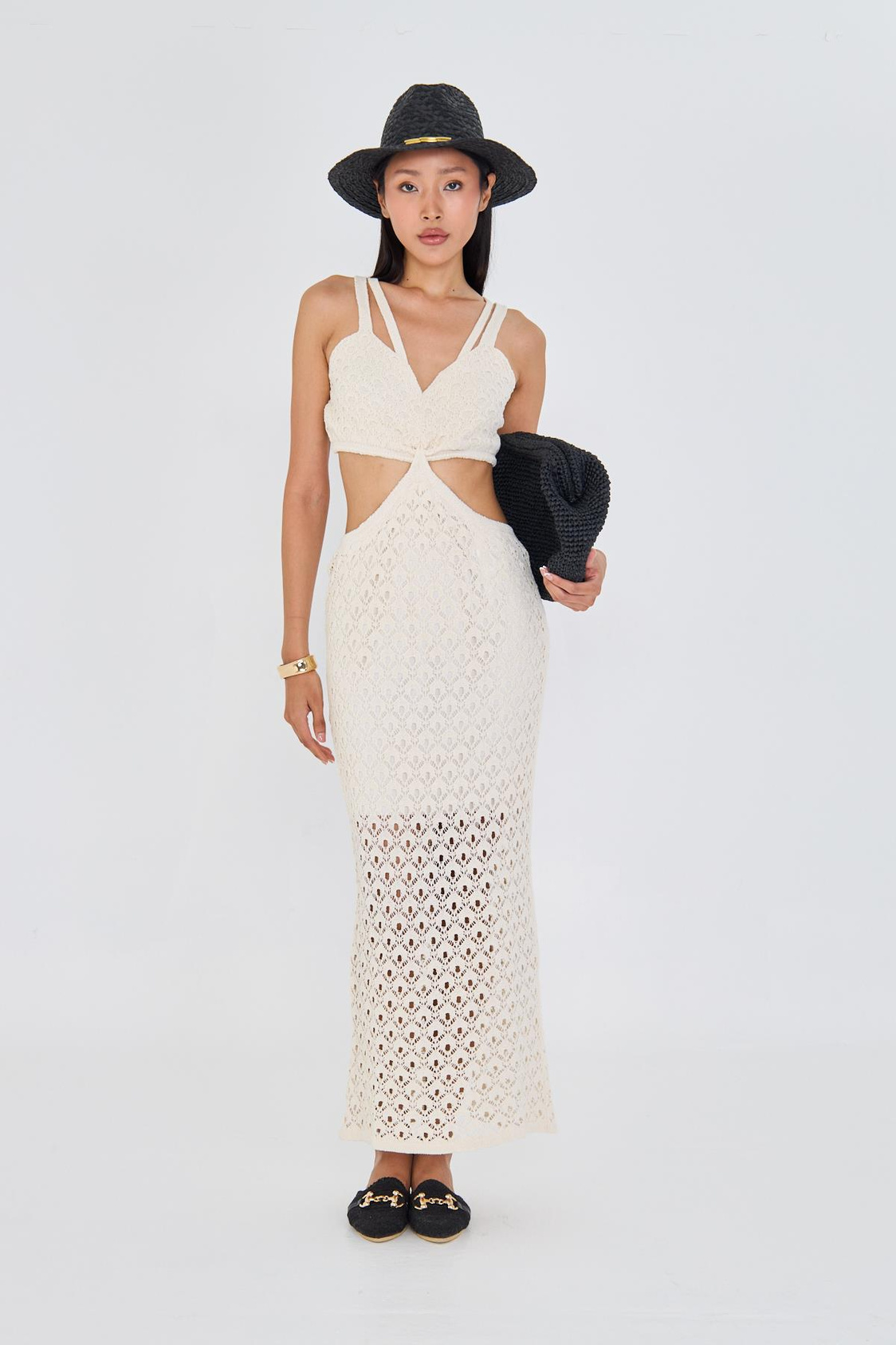 Askılı Ajurlu Midi Elbise