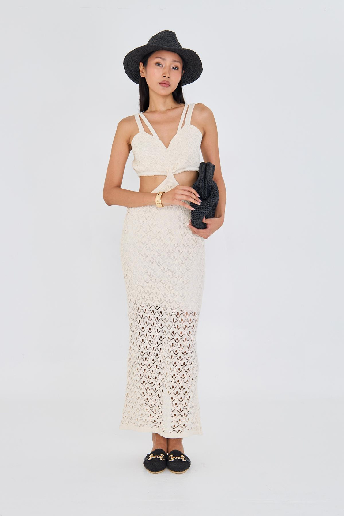 Askılı Ajurlu Midi Elbise