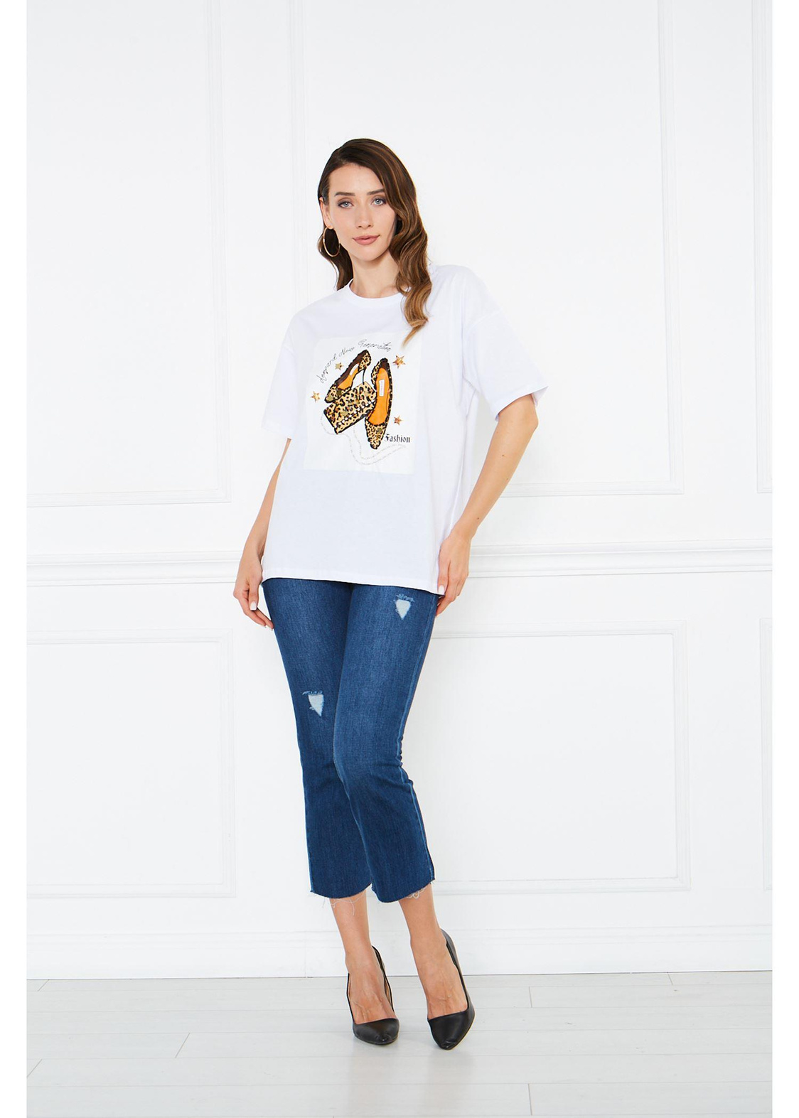 Ayakkabı Baskılı Süprem T-Shirt-Beyaz