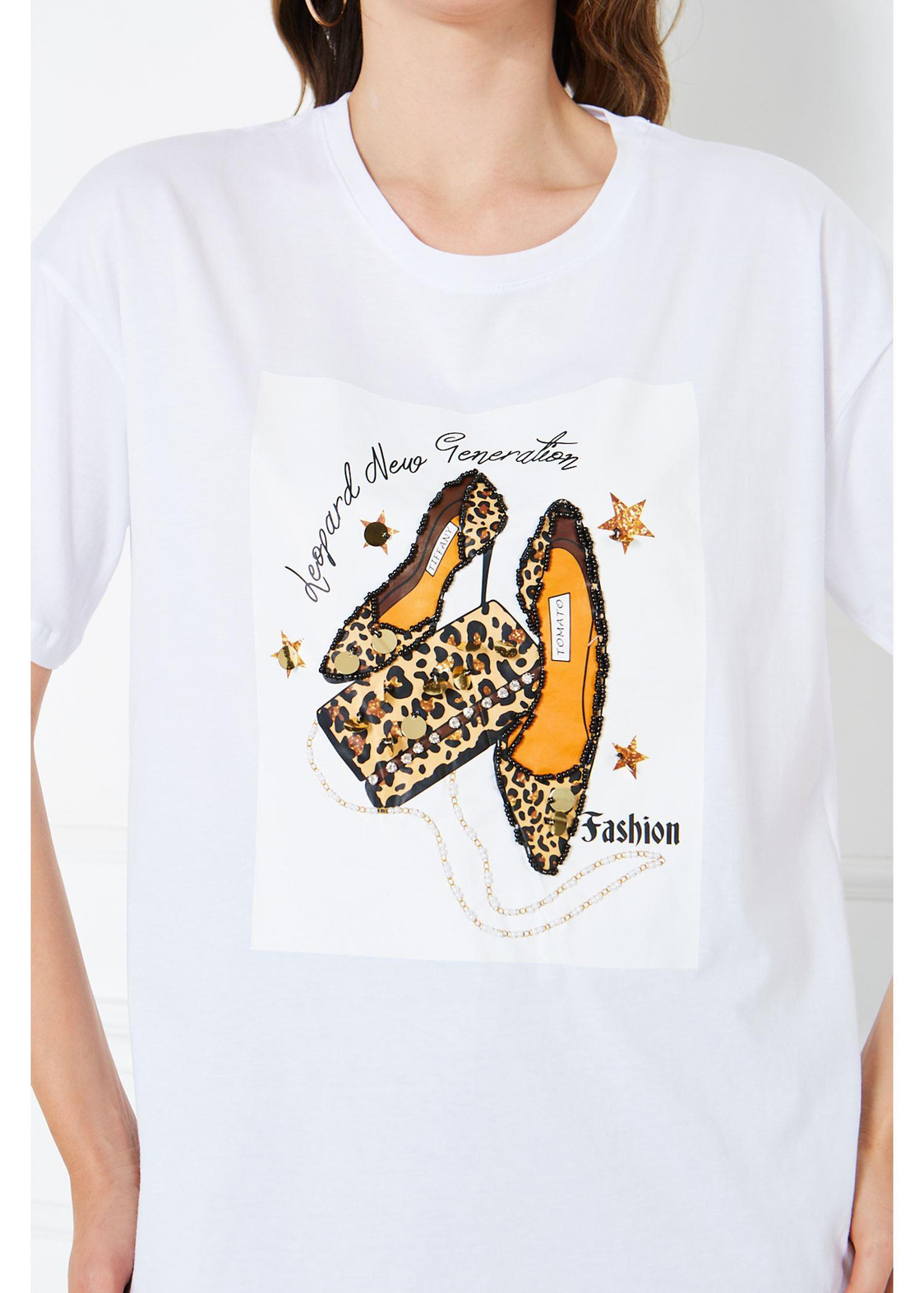 Ayakkabı Baskılı Süprem T-Shirt-Beyaz