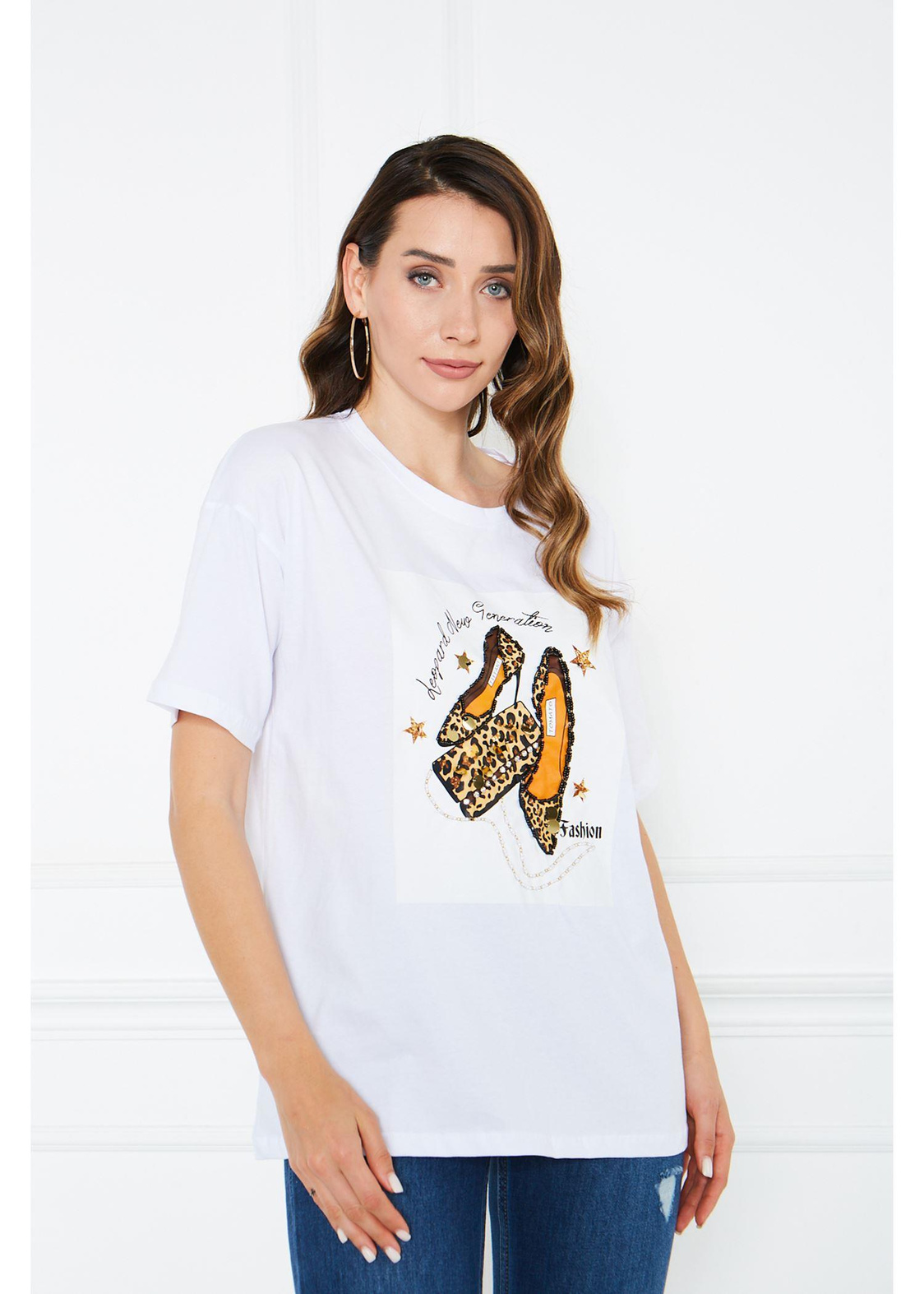 Ayakkabı Baskılı Süprem T-Shirt-Beyaz