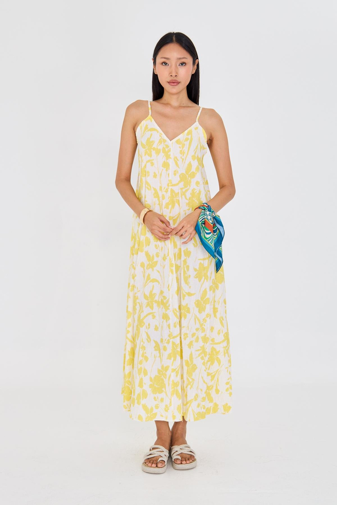 Ayarlanabilir Askılı Desenli Elbise