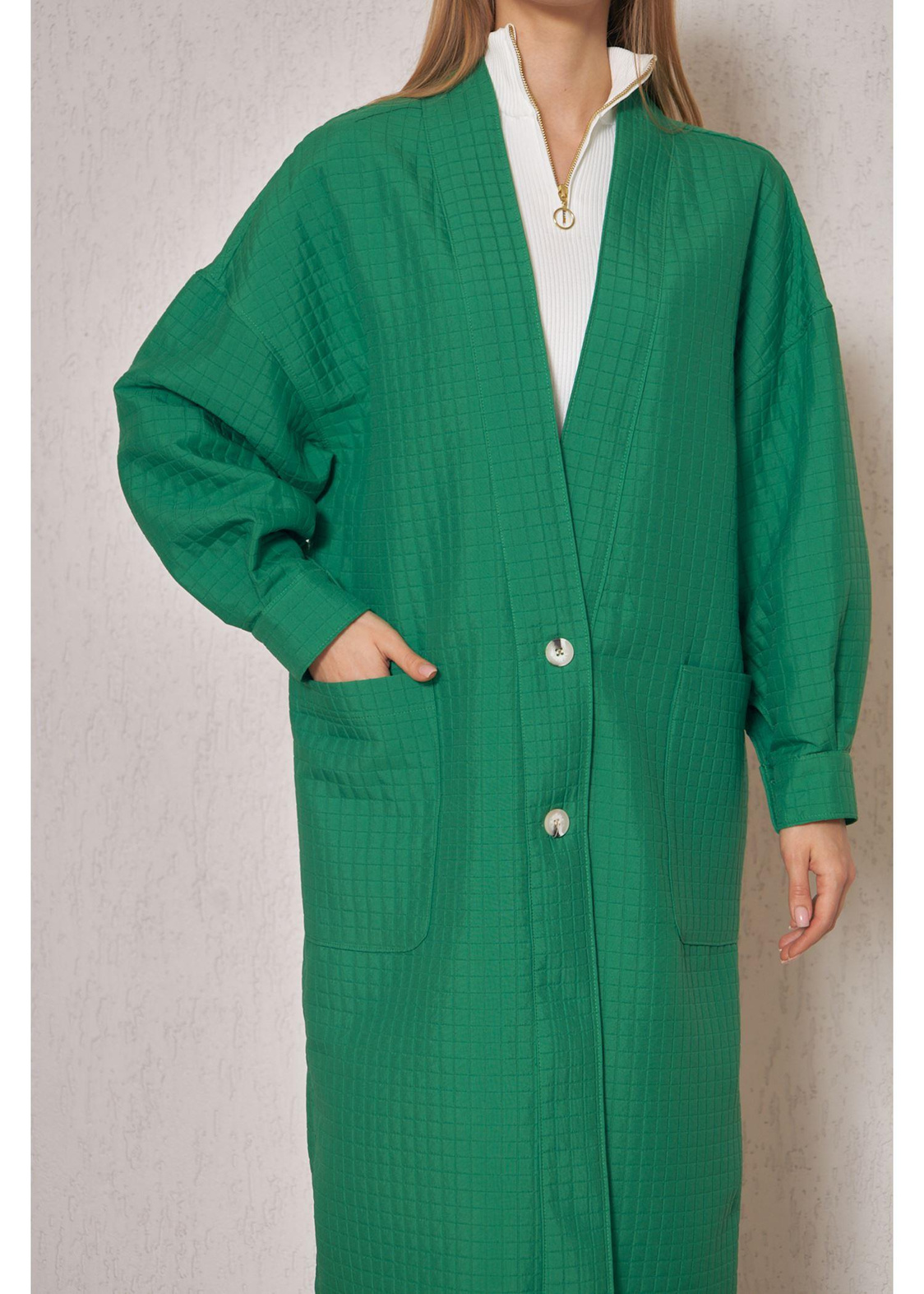 Balık Baskılı Kapitone Kimono- Yeşil