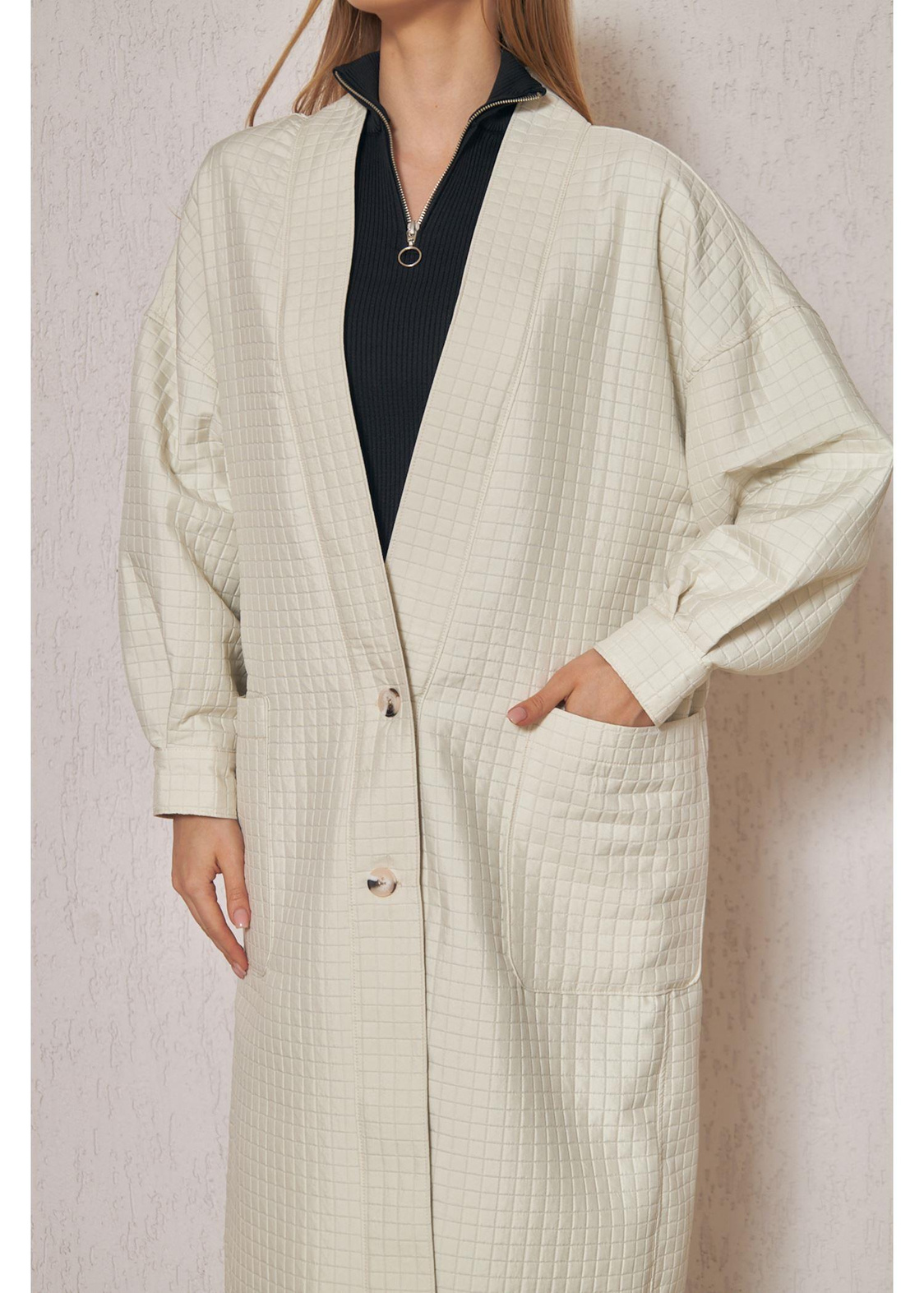 Balık Baskılı Kapitone Kimono-Taş