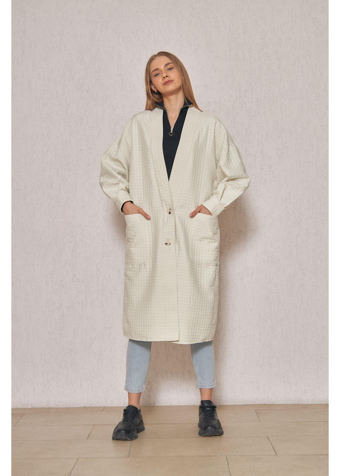 Balık Baskılı Kapitone Kimono-Taş