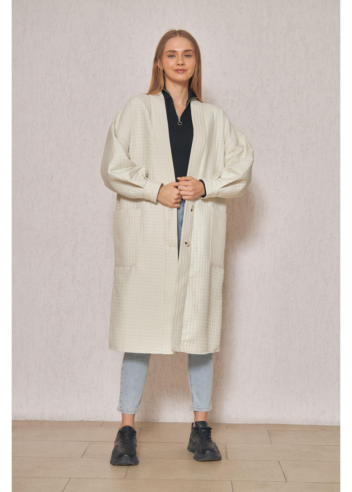 Balık Baskılı Kapitone Kimono-Taş