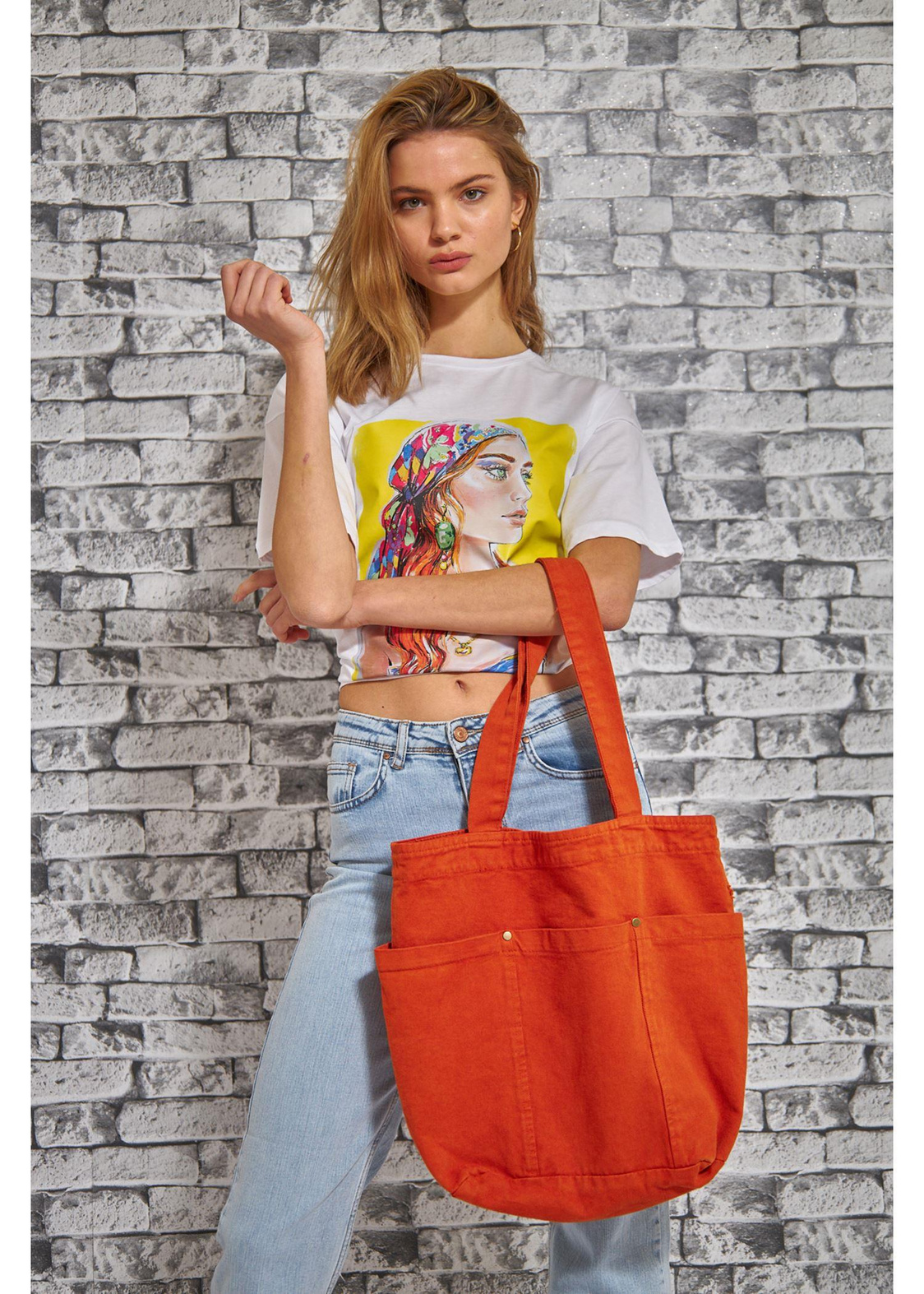 Bandana Kadın Baskılı Süprem T-Shirt-Beyaz