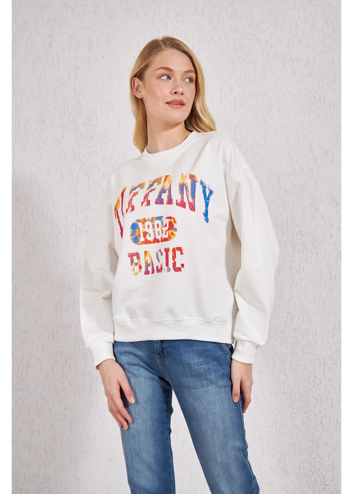 Basic Baskılı Sweat-Ekru