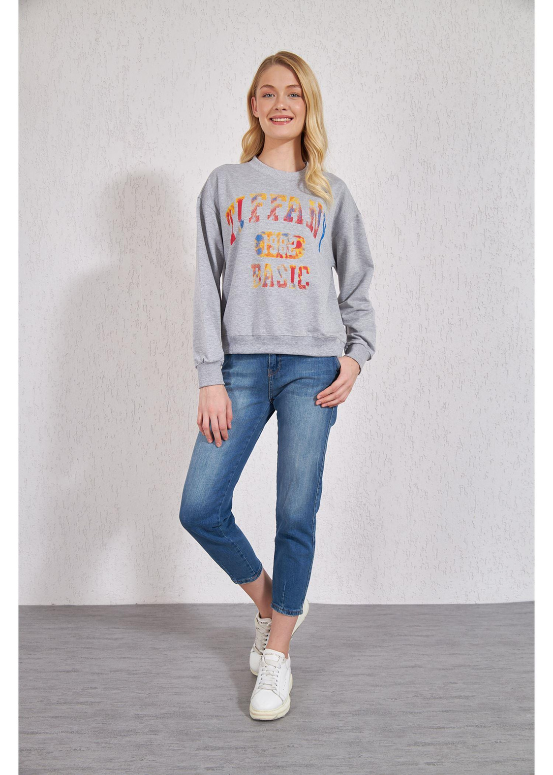 Basic Baskılı Sweat-Gri