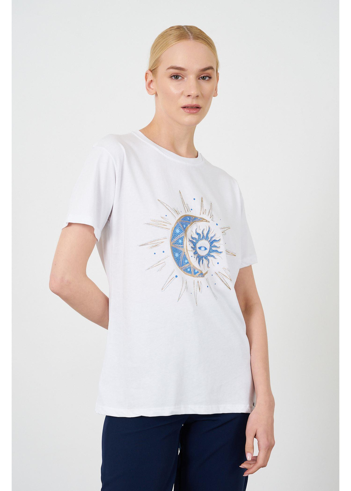 Baskılı Basic T-shirt-Ekru