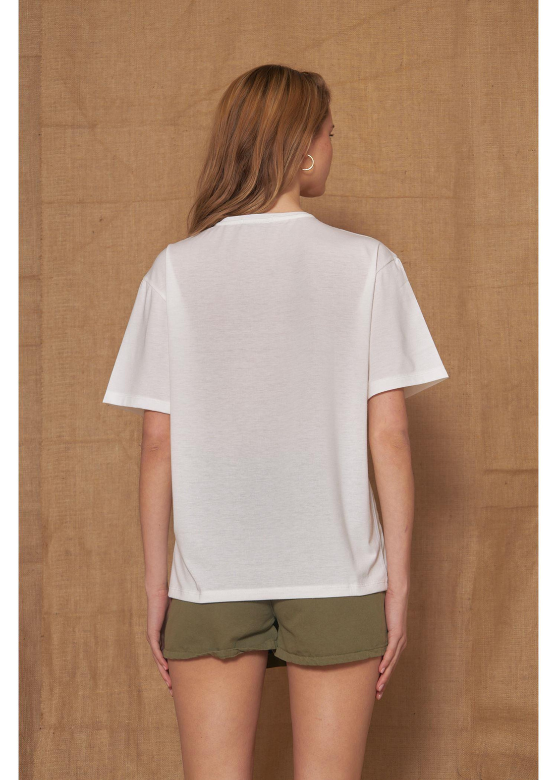 Baskılı Basic T-shirt-Ekru
