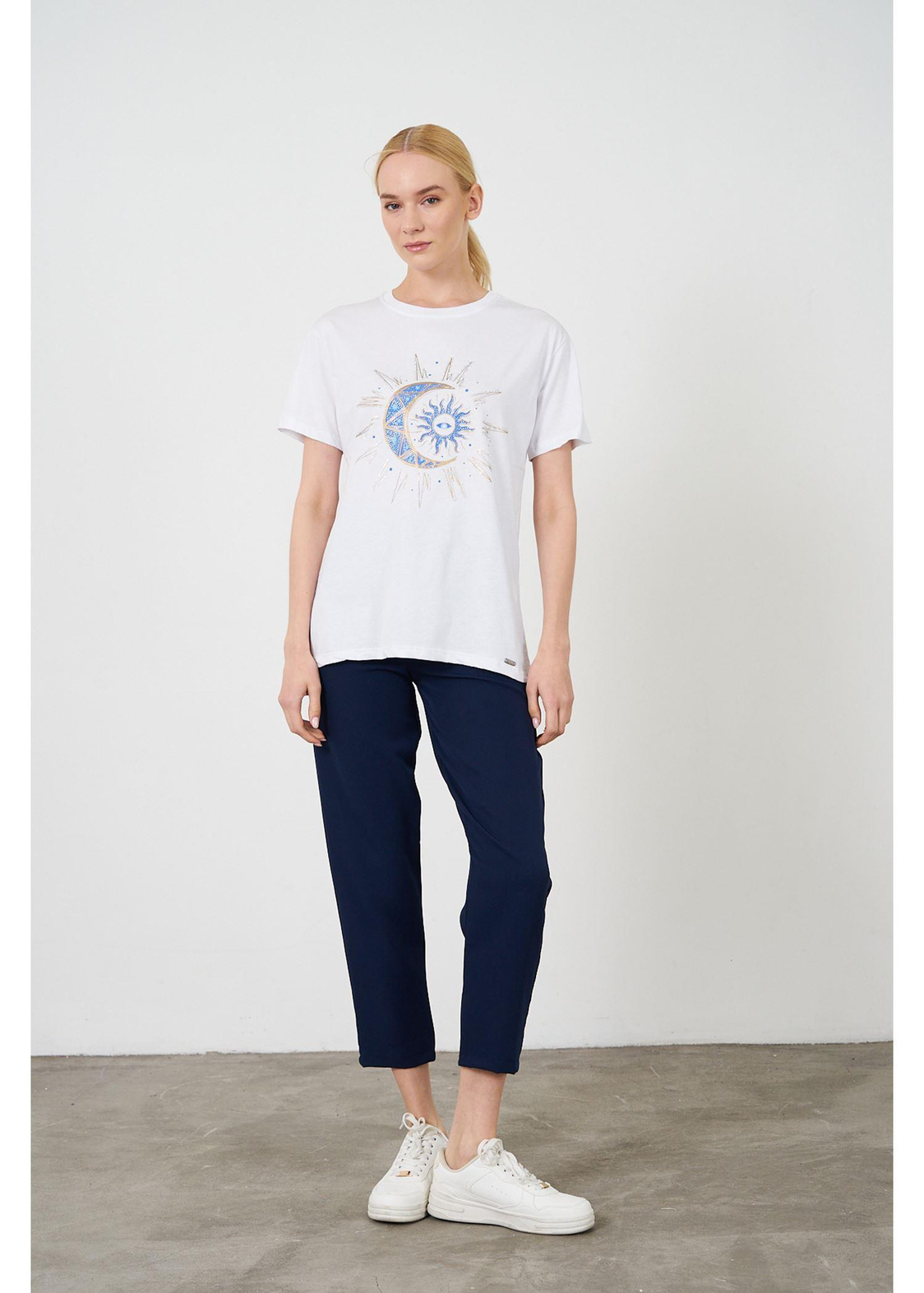 Baskılı Basic T-shirt-Ekru