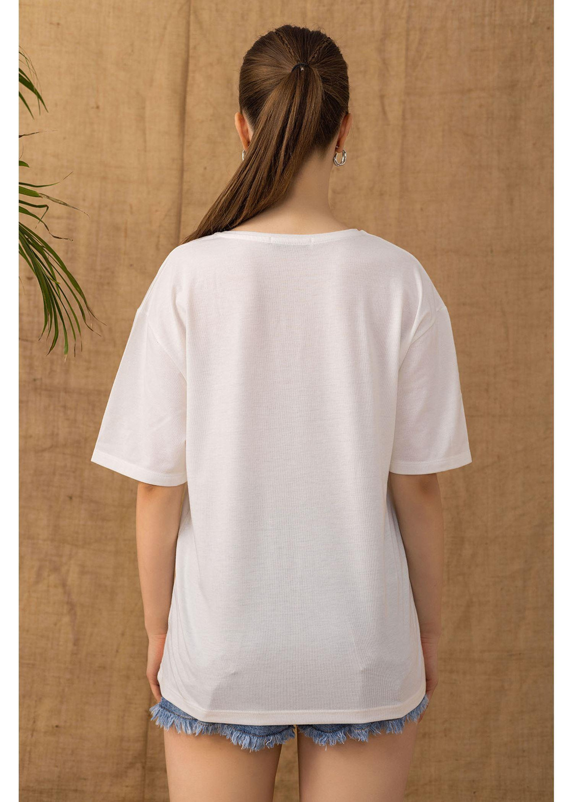 Baskılı Basic T-shirt-Ekru