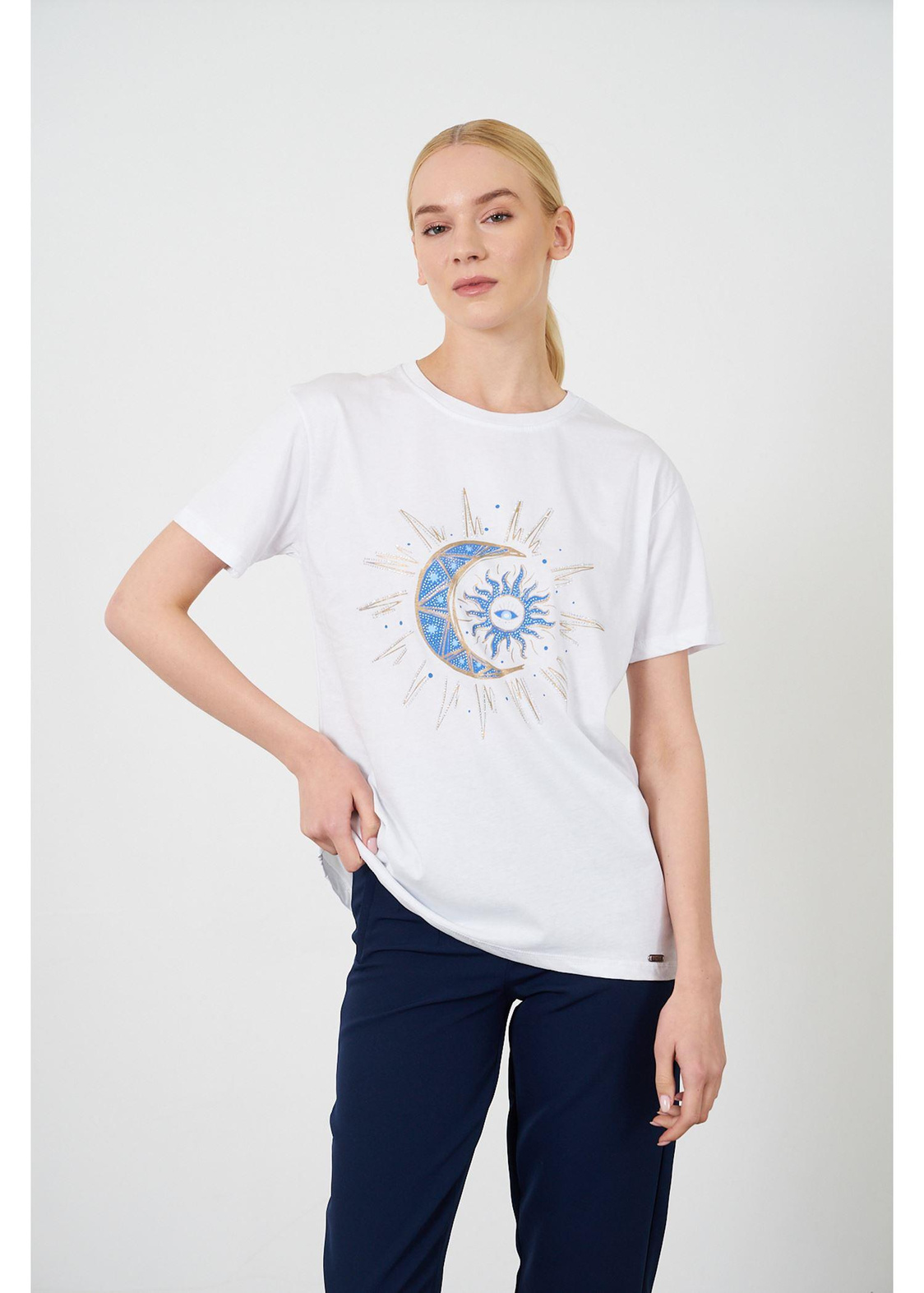 Baskılı Basic T-shirt-Ekru