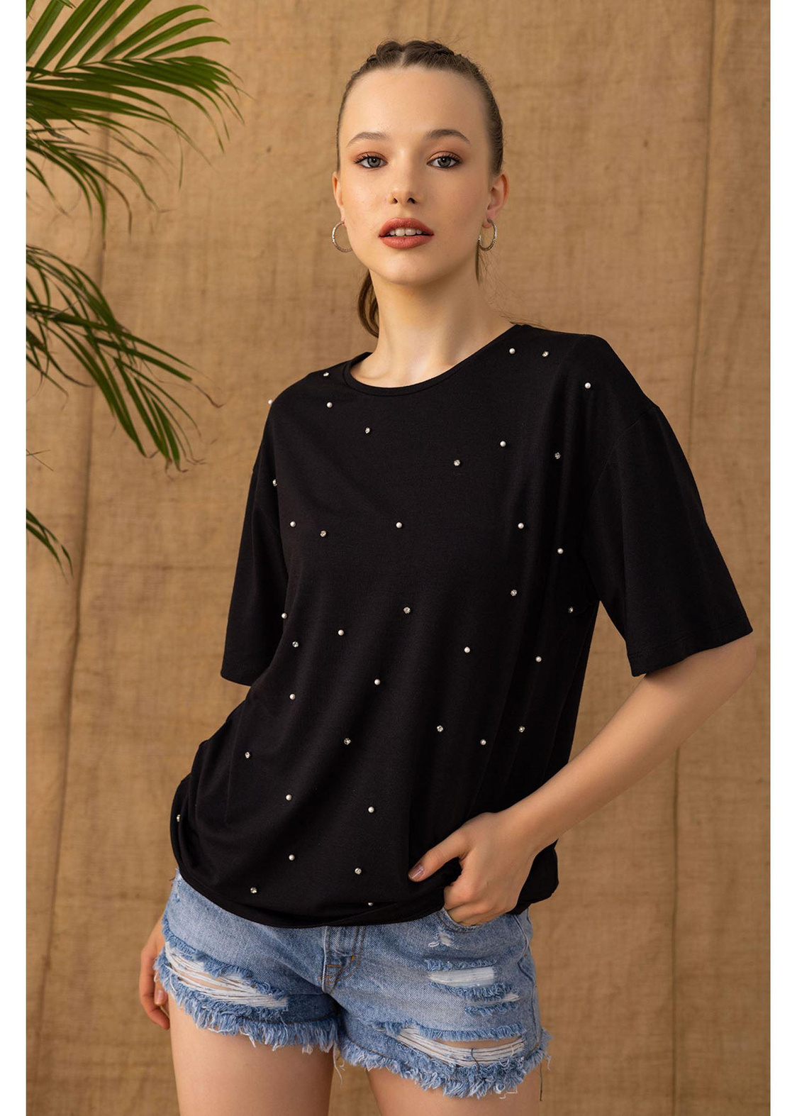 Baskılı Basic T-shirt-Siyah