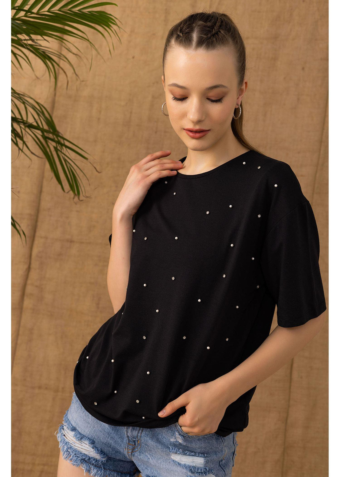 Baskılı Basic T-shirt-Siyah