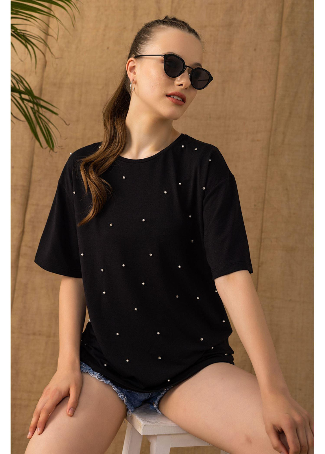 Baskılı Basic T-shirt-Siyah