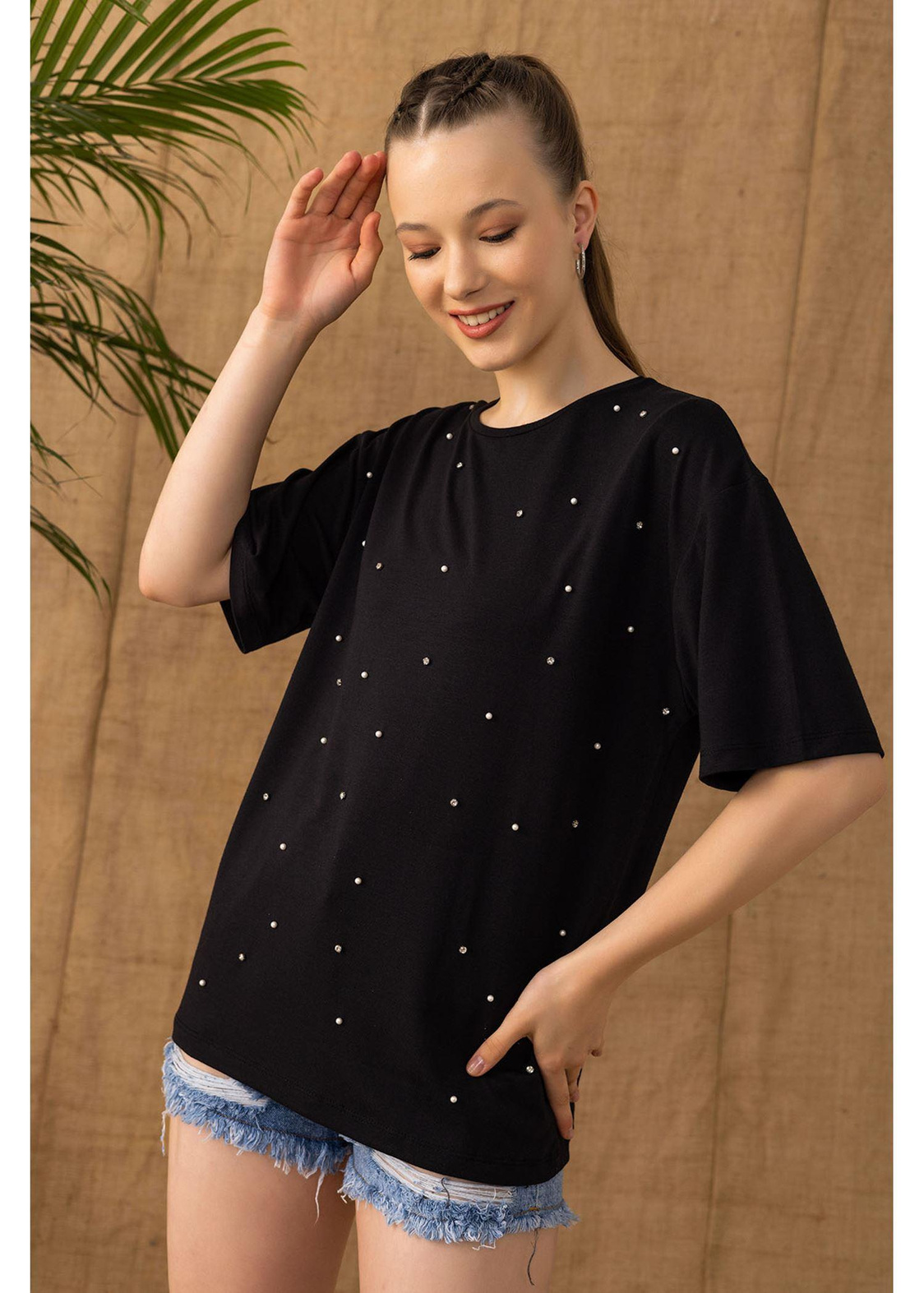 Baskılı Basic T-shirt-Siyah