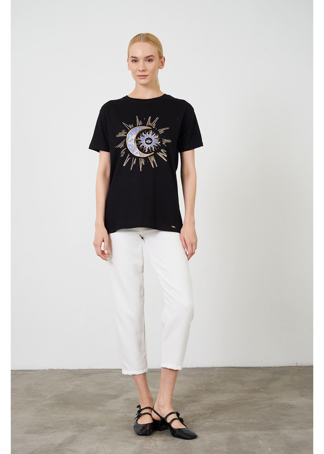 Baskılı Basic T-shirt-Siyah