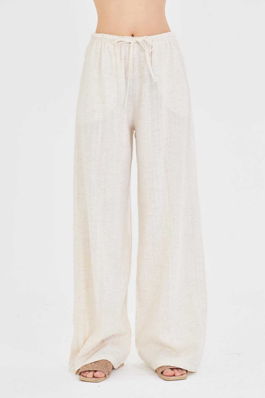 Beli Bağcıklı Keten Pantolon